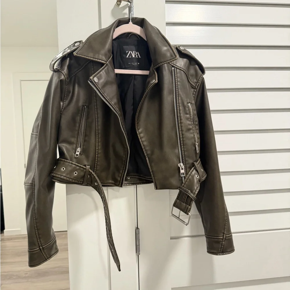 Zara Women's Brown Leather Biker Jacket - Picture 1 of 1